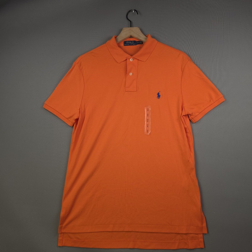 Polo Ralph Lauren Men Polo Shirt Medium Orange Blue Pony Short Sleeve Cotton NWT
